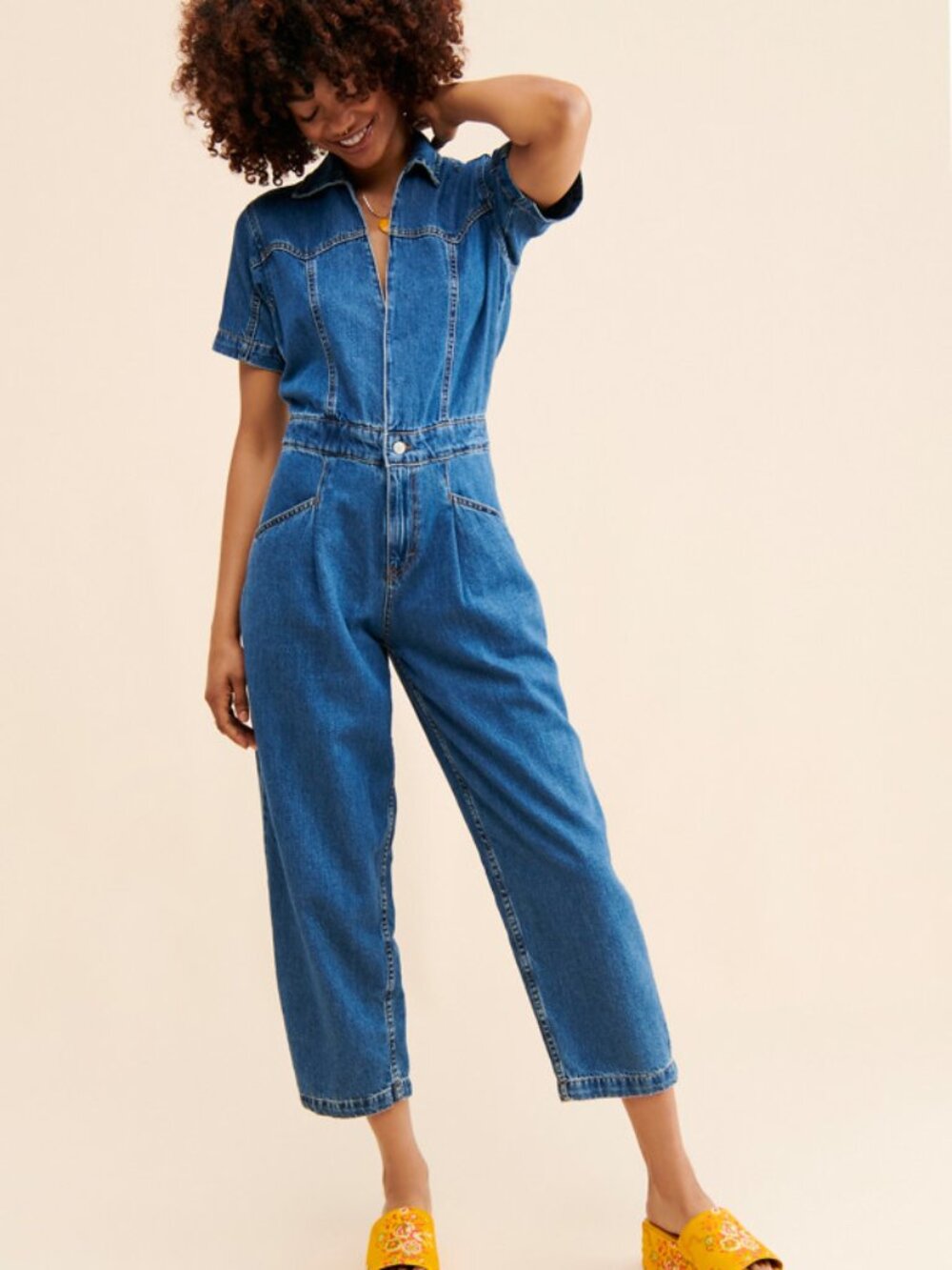 Free People We The Free Marla Trouser Coveralls Jumpsuit Denim XS Blue